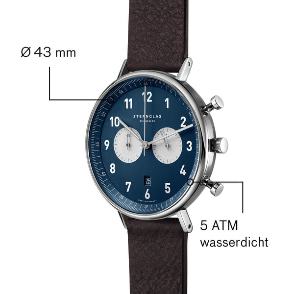 Herrenuhr Chrono blau mit Lederband